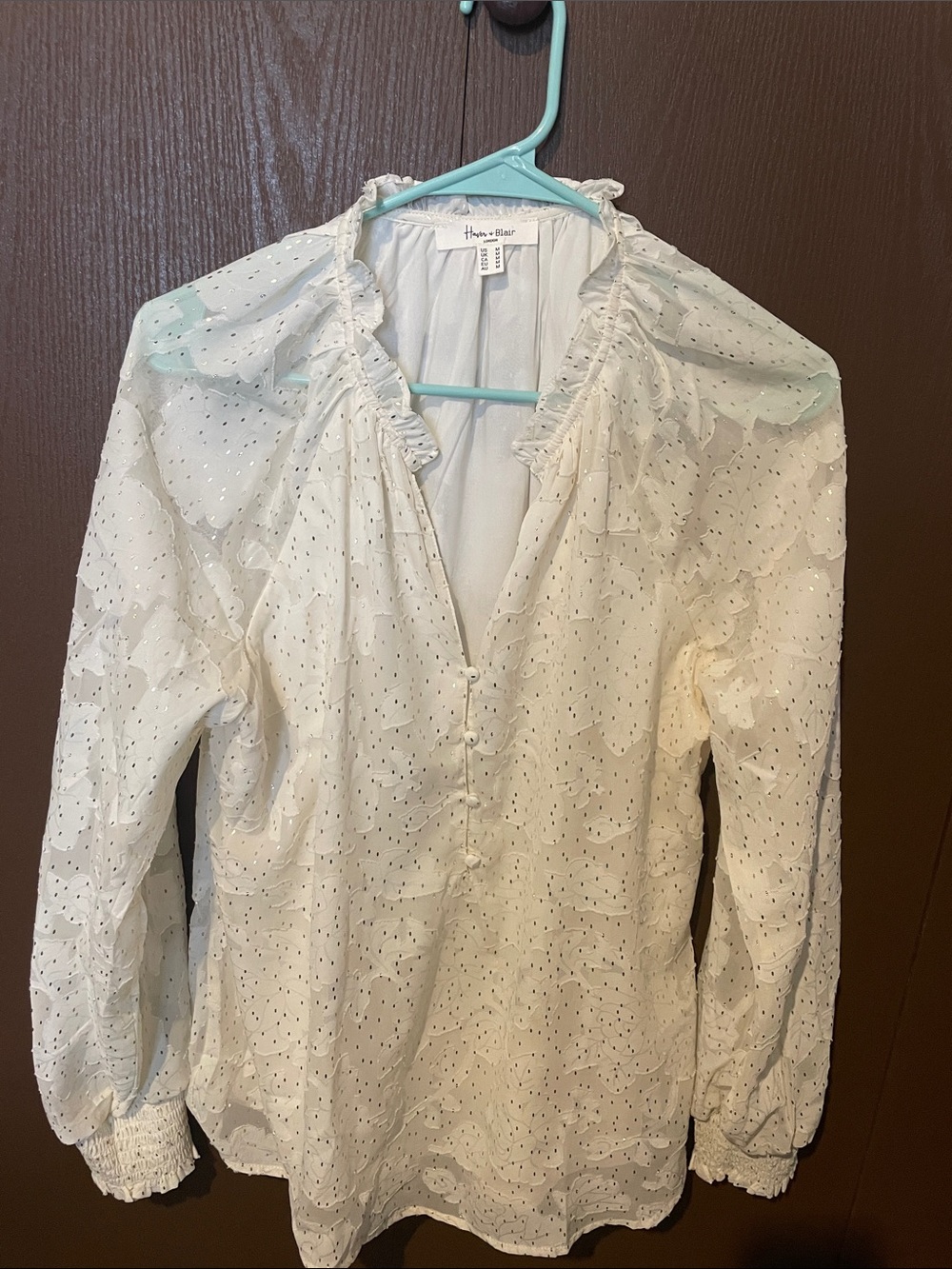Haven & Harbor White Eyelet Ruffle V-Neck Blouse